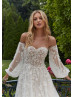 Beaded Ivory Lace Tulle Fairytale Wedding Dress With Detachable Sleeves